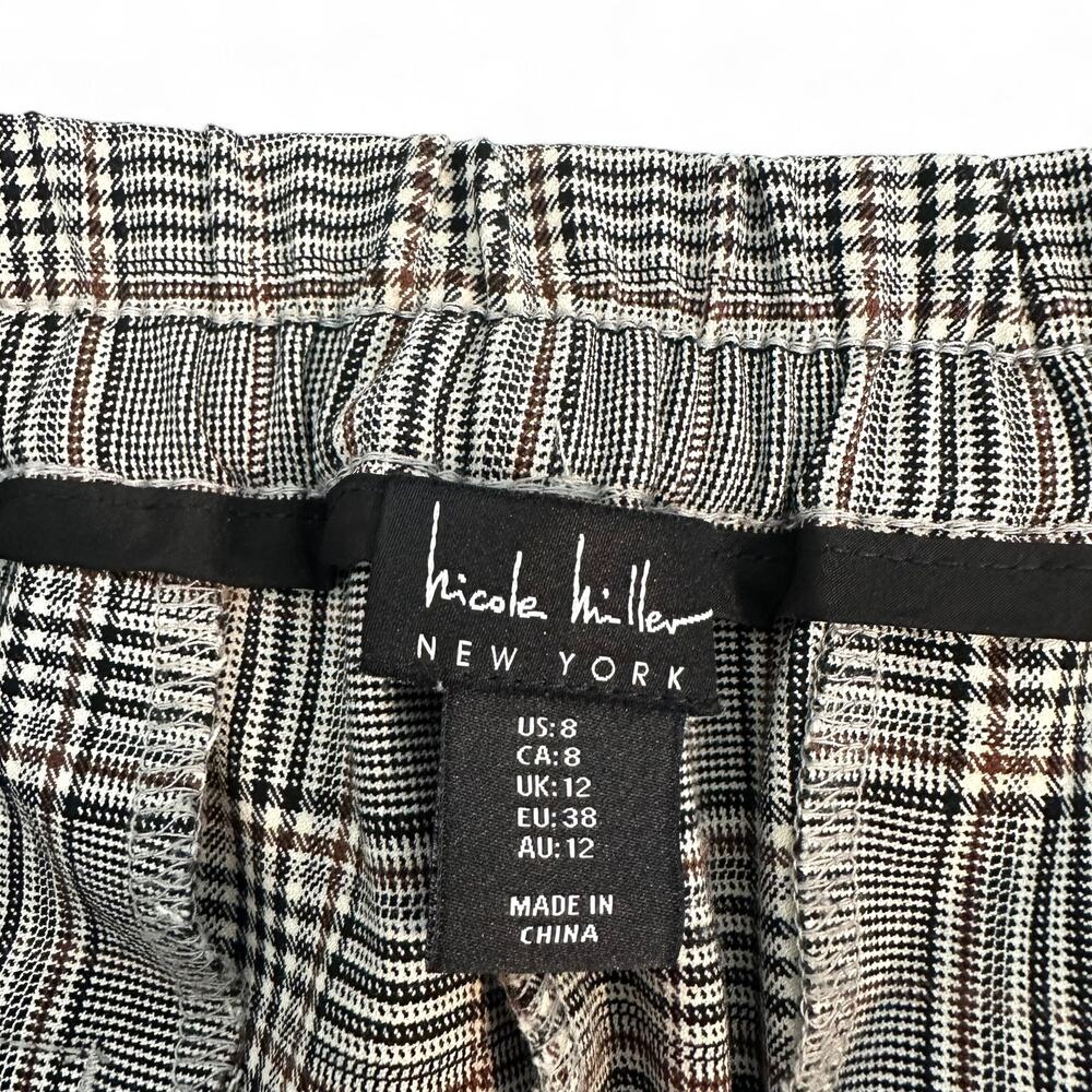 Nicole Miller New York Women's Wide Leg Glen Plaid Pants Size 8 Gray Brown Black - Picture 5 of 10